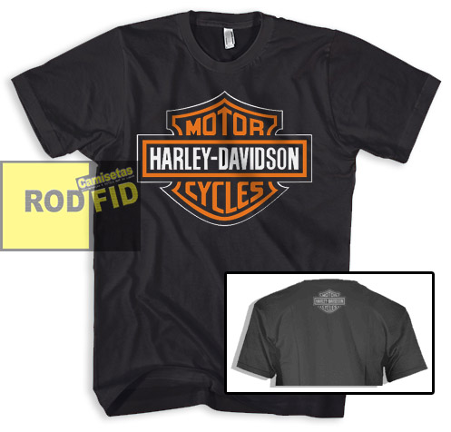 Harley Davidson Camiseta, Logo Nas Costas Bar&shield, Skull