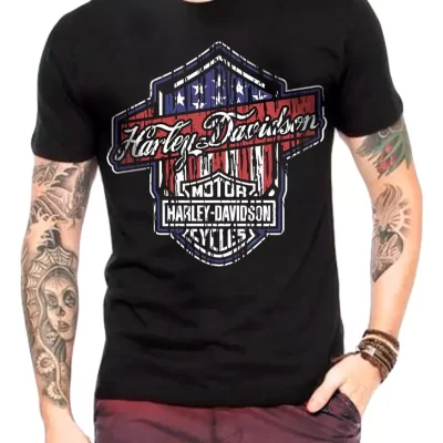 Camiseta Motorcycle Harley Davidson Flag Retro